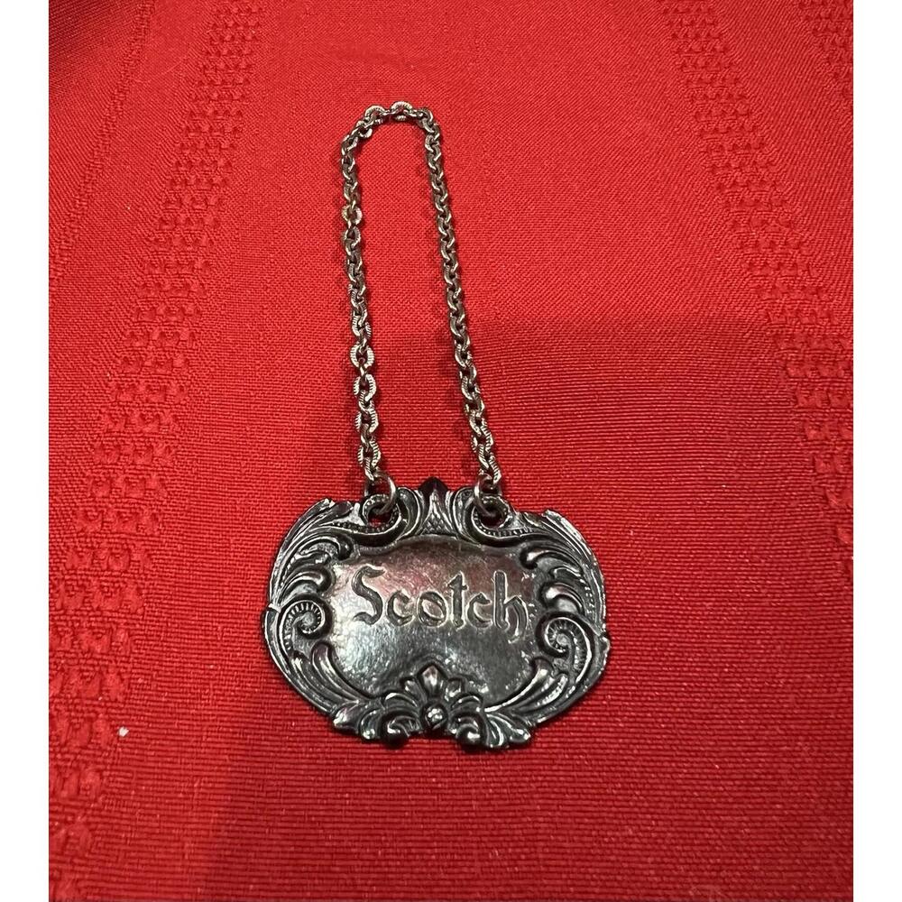 VINTAGE PEWTER SCOTCH DECANTER BOTTLE LABEL TAG